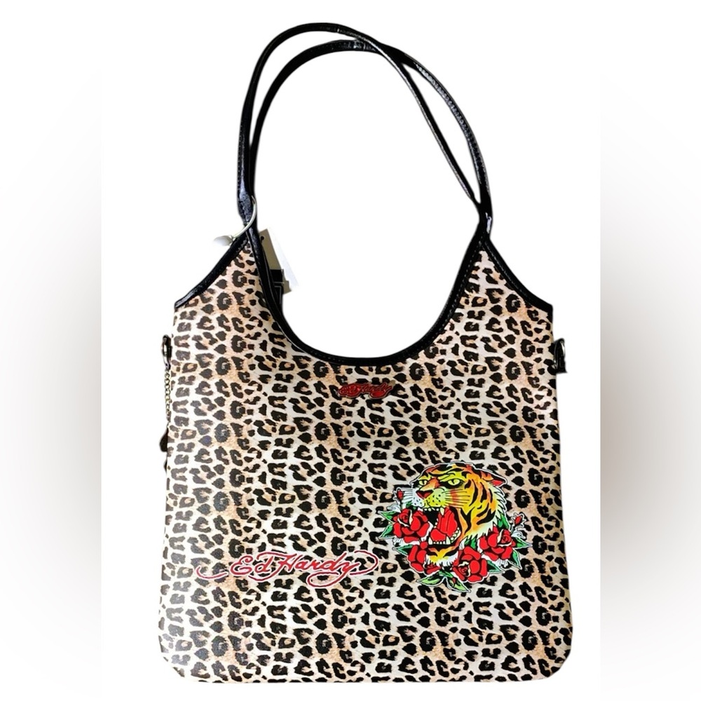 NWT Ed Hardy Large Cheetah Print and Roses Tote Bag $129